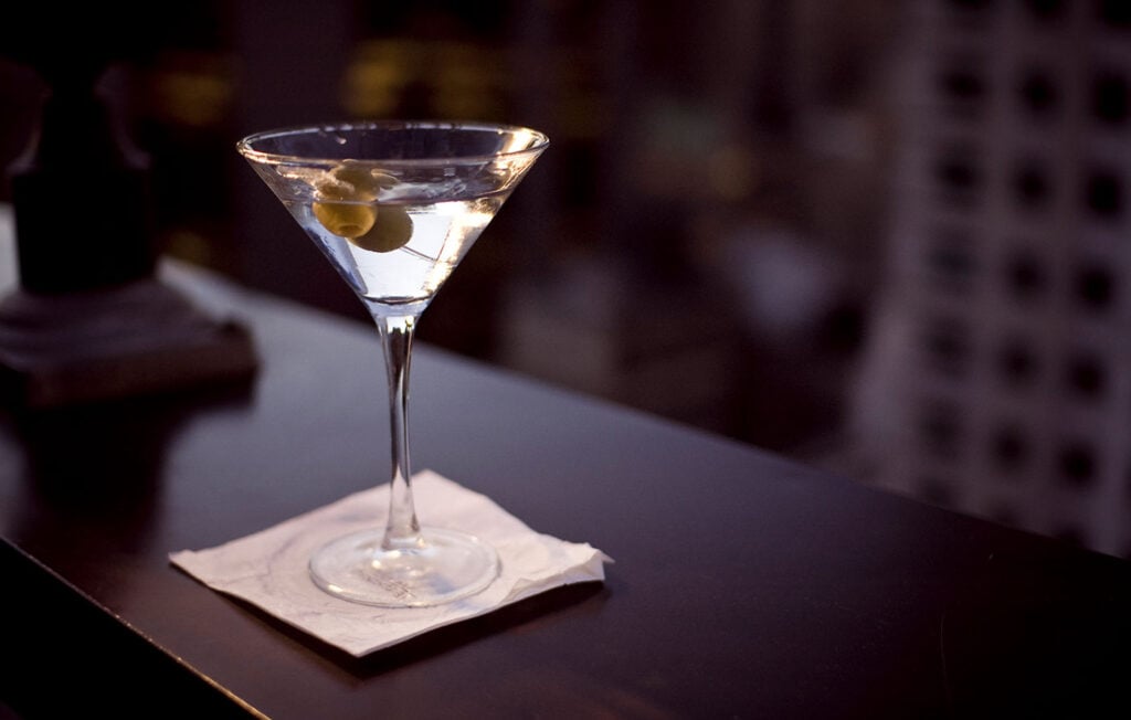 A Dirty Martini on a bar