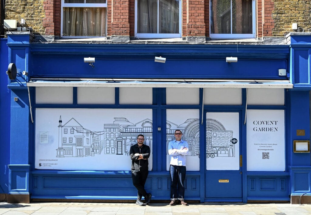 The founders of SCHOFIELD’S BAR outside the new location in Covent Garden